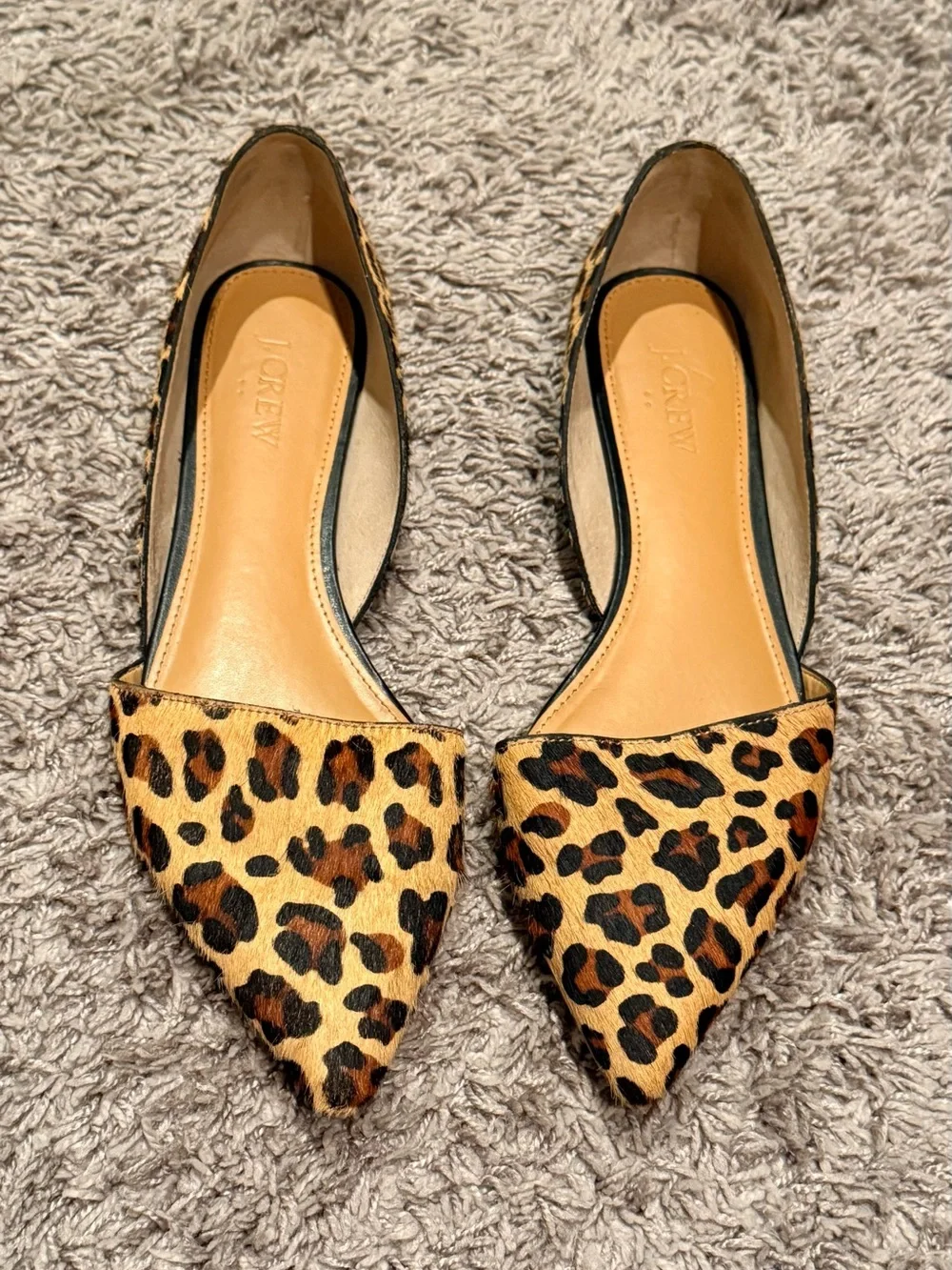 J. Crew Zoe D'Orsay Leopard Print Calf Hair Pointed-Toe Flats